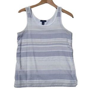Gap Top Dressy Tank Scoop‎ Neck Large Stripe Metallic Gray Taupe Silver S